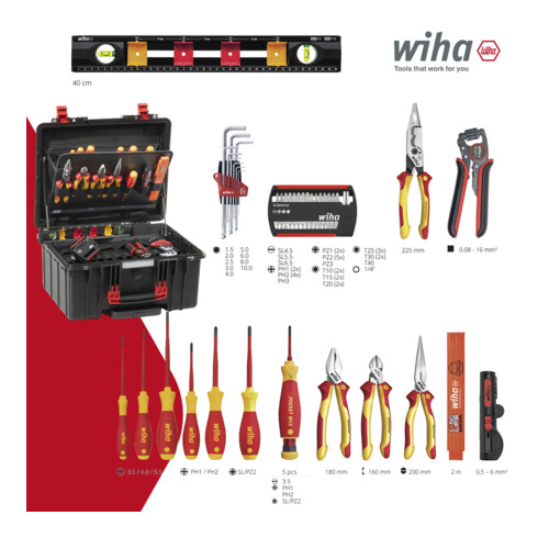 Wiha Caisse à outils Set XL 2 Trolley electric 60 pièces I Caisse à outils sur roulettes I Valise à outils I Boîte à outils remplie pour électricien (45795)