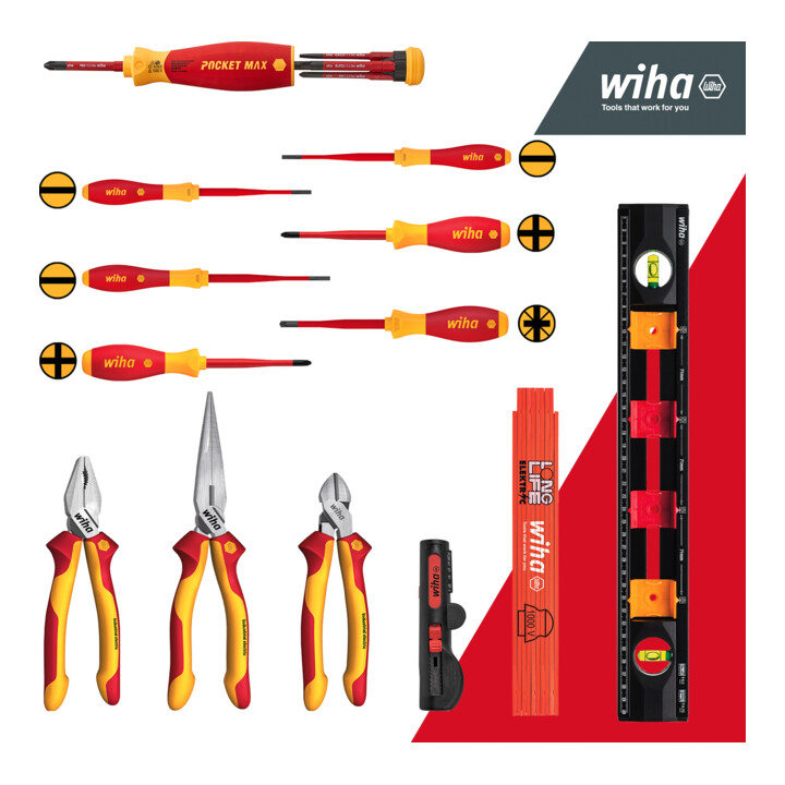 Wiha Coffret d'apprentissage pour installation électrique 18 pièces VDE I Coffret d'outils d'électricien rempli I Set d'outils pour professionnels et apprentis I Outils d'électricien
