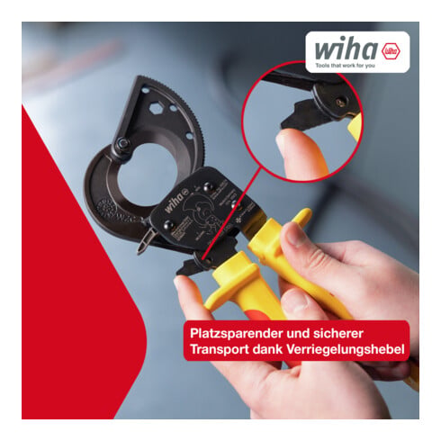 Wiha Coupe-câbles jusqu’à 300 mm² | Coupe-câbles à cliquet pour câbles Cu et Al | Ciseaux à câble avec principe à cliquet | Coupe-câbles à cliquet pour câbles aluminium et cuivre