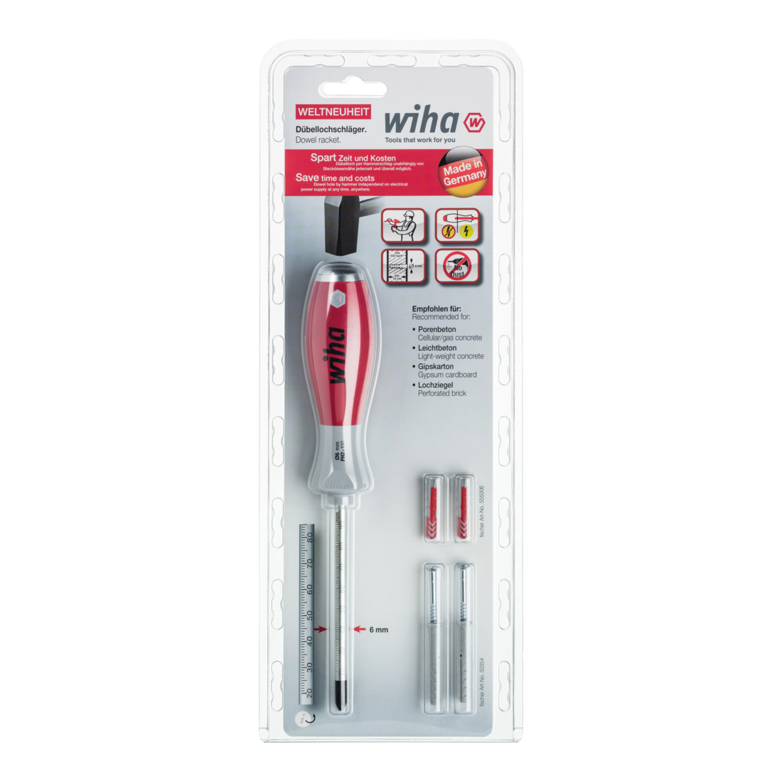 Wiha deuvelponsset SoftFinish® met deuvels Phillips met 6 mm rond mes in blister 5 dlg.