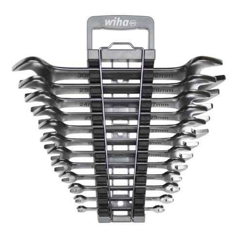 Wiha Doppelmaul-Gabelschlüssel Set 12-tlg. inkl. Halter I Gabelschlüsselsatz 6-32 mm I metrisch I Schraubenschlüssel Set I Doppelmaulschlüssel (44753)
