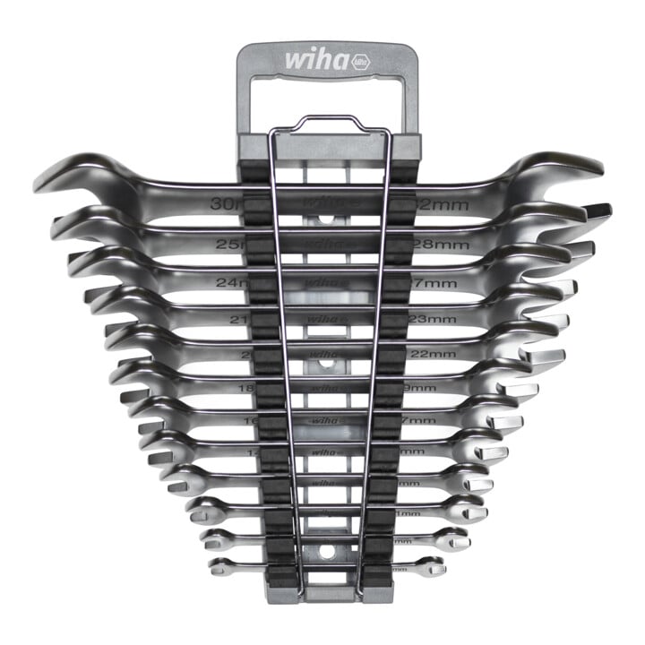 Wiha Doppelmaul-Gabelschlüssel Set 12-tlg. inkl. Halter I Gabelschlüsselsatz 6-32 mm I metrisch I Schraubenschlüssel Set I Doppelmaulschlüssel (44753)