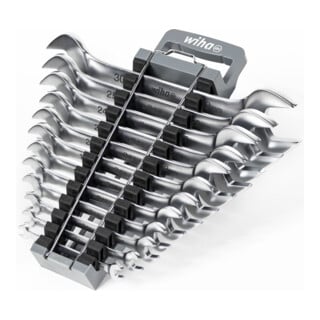 Wiha Doppelmaul-Gabelschlüssel Set 12-tlg. inkl. Halter I Gabelschlüsselsatz 6-32 mm I metrisch I Schraubenschlüssel Set