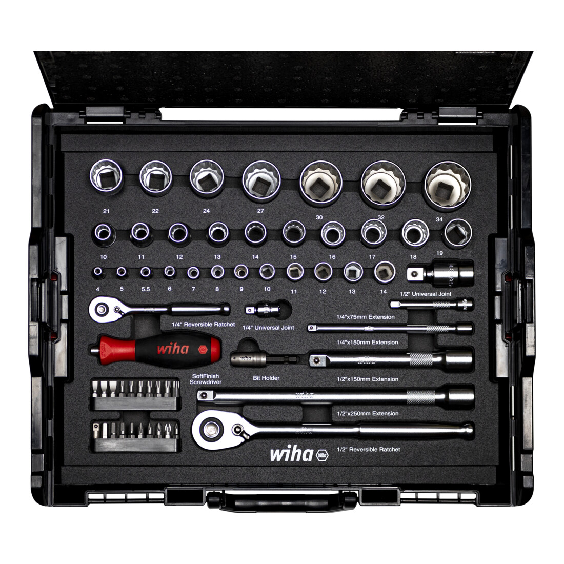 Wiha doppen- en bitset 1/4" en 1/2" 60 dlg. incl. L-Boxx (44685)