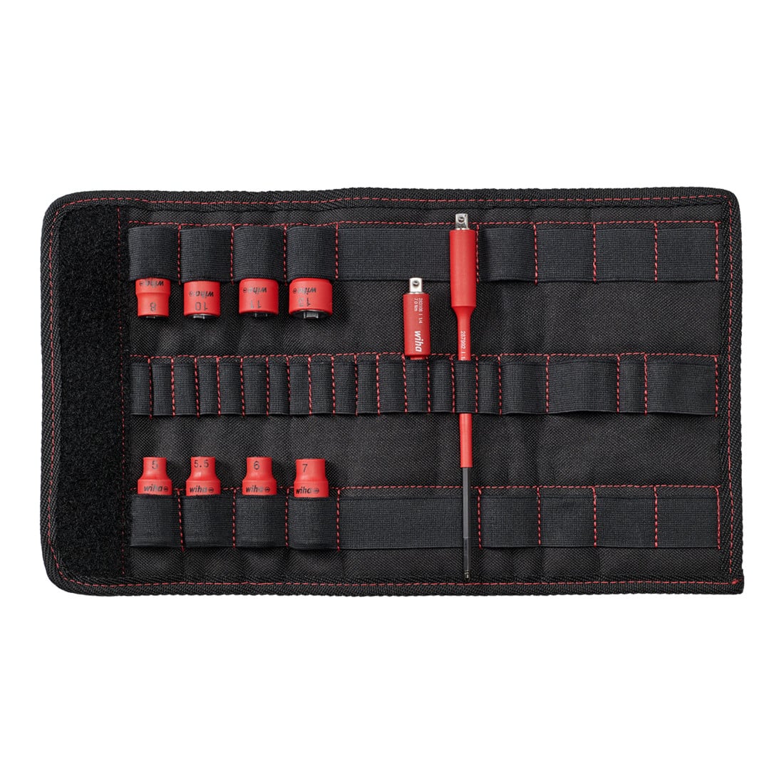 Wiha doppenset 1/4 inch TorqueVario-S elektrisch gemengd 10 dlg. met adapters in opvouwbare tas