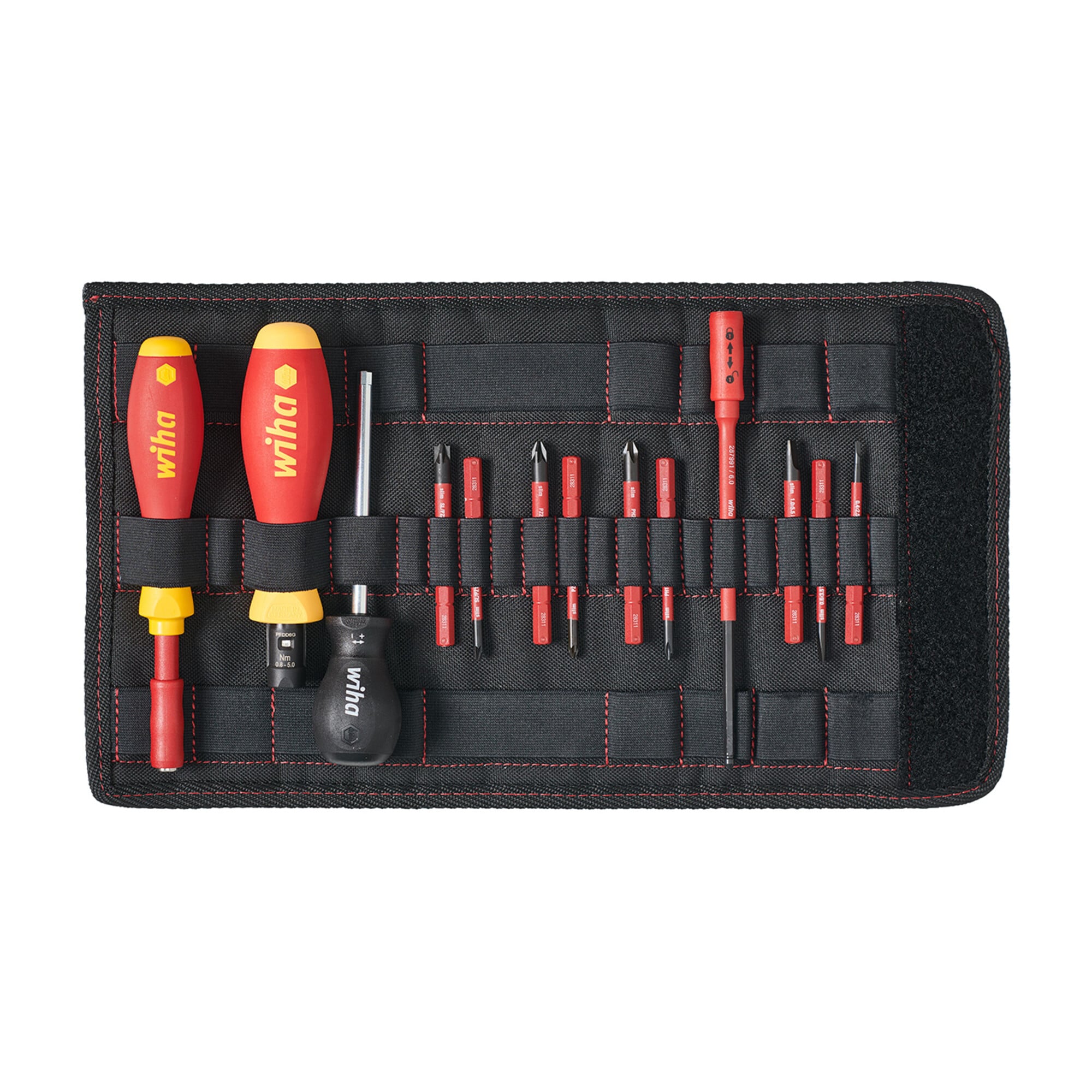 Wiha Drehmoment-Schraubendreher Set TorqueVario -S electric gemischt 13-tlg. variabel einstellbare Drehmomentbegrenzung in Tasche 0,8-5,0 Nm