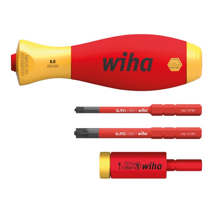 Wiha Drehmoment Set easyTorque Adapter electric mit slimVario® Halter und slimBits SL/PZ 4-tlg. in Blister 29701 280 S4