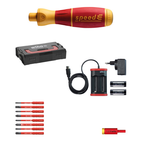 Wiha E-Schraubendreher Set 2 speedE® gemischt 13-tlg in L-Boxx Mini mit slimBits, easyTorque Adapter, Batterien und Ladegerät EU