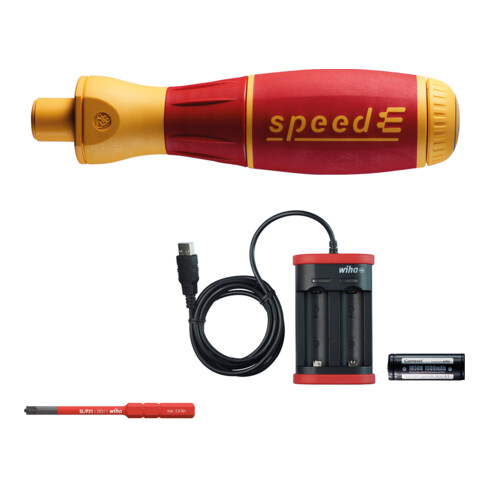 Wiha e-schroevendraaier startset speedE® I electric 4 delig met slimBit, batterij en USB-oplader