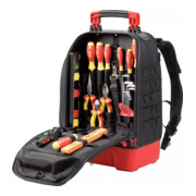 Wiha Elektriker Werkzeugrucksack  27-tlg. I mit Elektriker Grundausstattung I stabiler Standboden I mit Laptopfach I Taschen für Zubehör (45528)