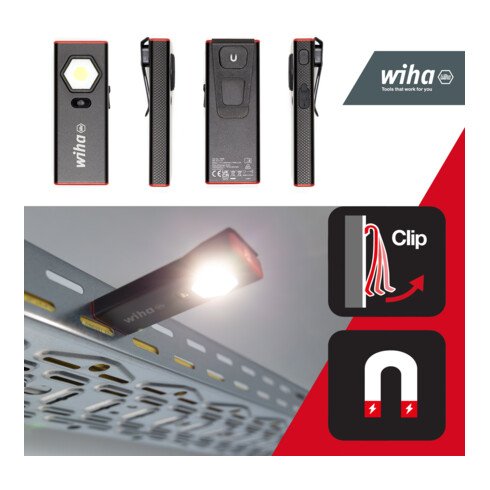 Wiha Handleuchte 1.200 lm, mit On-/Off Sensor, Handlampe mit Dimmfunktion, Akku LED Handleuchte, USB-C aufladbar, 10 h Leuchtdauer (45699)