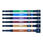 Wiha Jeu de clés à douille magnétique 6 pièces I Codé par couleur I 5,5 - 13 mm I 150 mm extra long I jusqu’à 79 Nm, 1/4 I Jeu de douilles pour visseuse I Douille hexagonale magnétique I Douilles pour visseuse à chocs (47035)-1