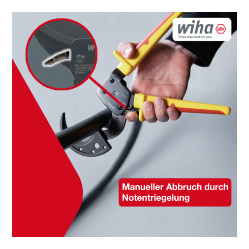 Wiha Kabelschneider bis 300 mm² I Ratschenkabelschneider für Cu- und AI-Kabel I Kabelschere mit Ratschenprinzip I Ratschenschneider für Aluminium- und Kupferkabel