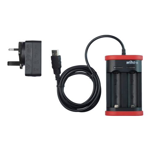 Wiha lader voor batterij type 18500 Li-Ion met USB en Britse aansluiting