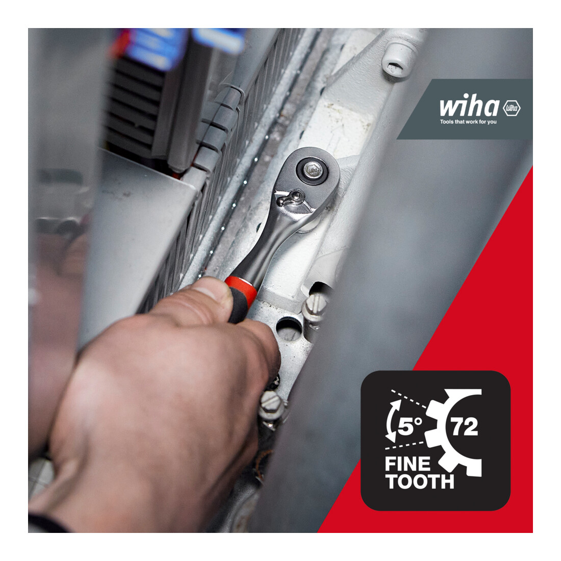 Wiha Leva a cricchetto reversibile 3/8 con pulsante e sfera di sicurezza 175mm (45625)"