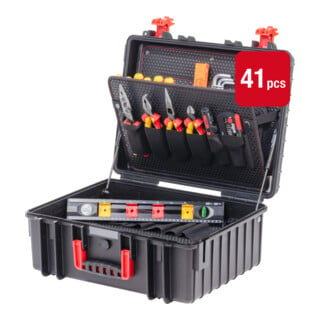 Wiha mallette à outils XL 2 electric 41 pcs I Mallette à outils complète pour électriciens I Mallette avec outils I Boîte à outils avec équipement pour électriciens I Avec bandoulière
