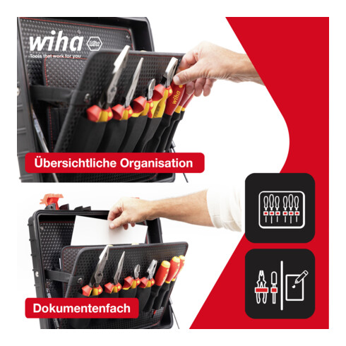 Wiha mallette à outils XL 2 electric 41 pcs I Mallette à outils complète pour électriciens I Mallette avec outils I Boîte à outils avec équipement pour électriciens I Avec bandoulière