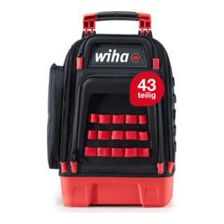 Wiha Mechaniker Werkzeugrucksack 41-tlg. I mit Mechaniker Grundausstattung I stabiler Standboden I mit Laptopfach I Taschen für Zubehör (45529)
