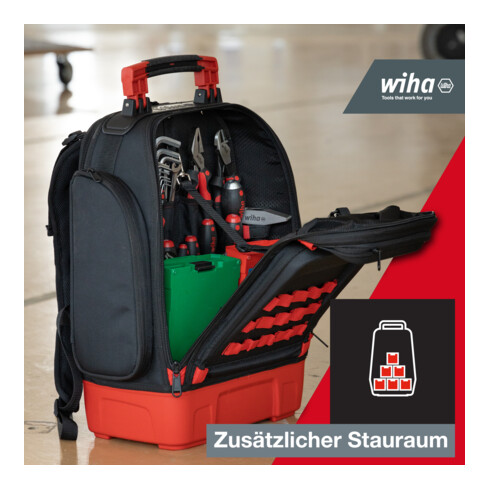 Wiha Mechaniker Werkzeugrucksack 41-tlg. I mit Mechaniker Grundausstattung I stabiler Standboden I mit Laptopfach I Taschen für Zubehör (45529)