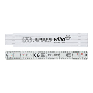 Wiha Mètre pliant Longlife® 1 m métrique, 10 branches (27062) blanc