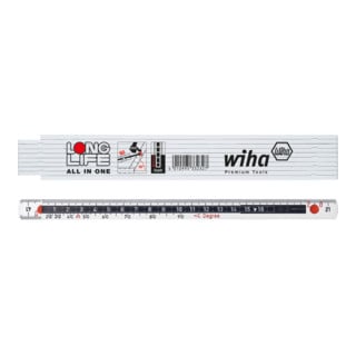 Wiha Mètre pliant Longlife® All in One, 2 m métrique, 10 branches (33232) blanc