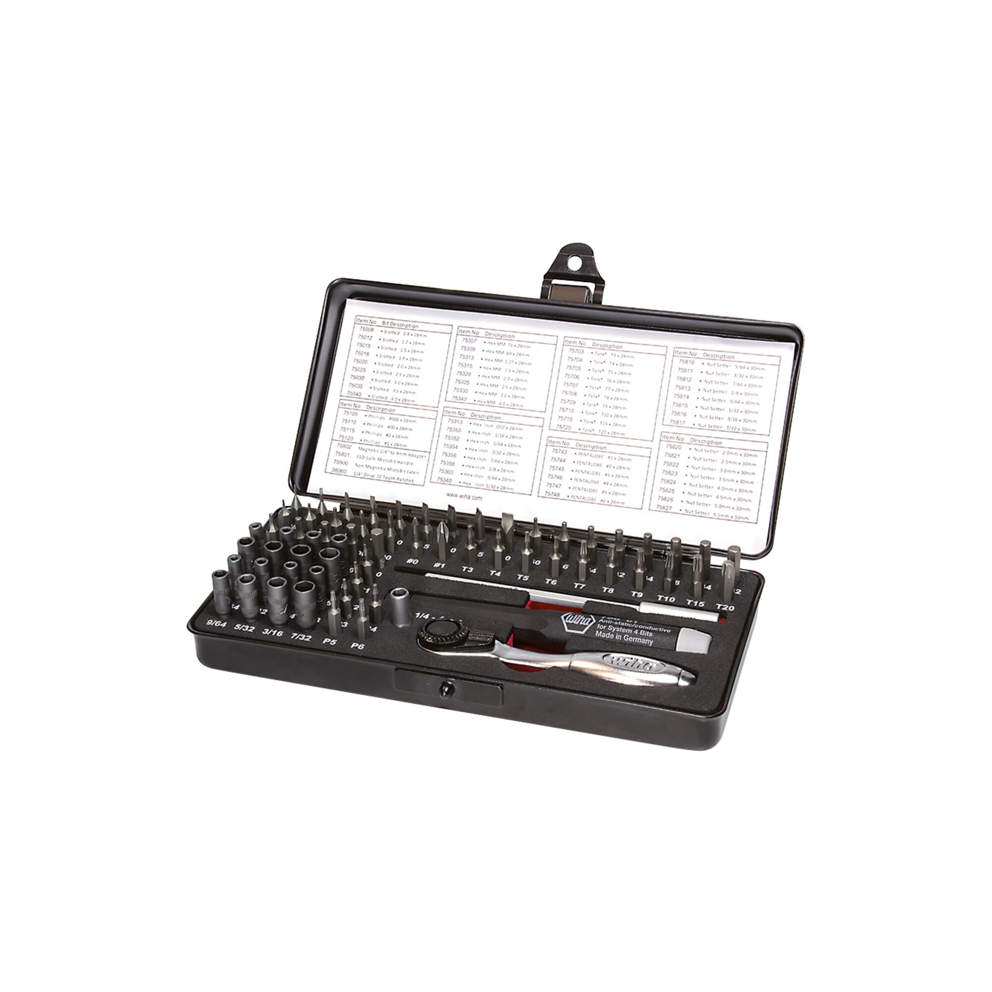Wiha Micro Bit Set 65-tlg. inkl. Aufbwahrungsbox (39971) I Feinmechanik Schraubendreher Set mit Bit Halter, Steckschlüssel, ESD Schraubendreher Griff,