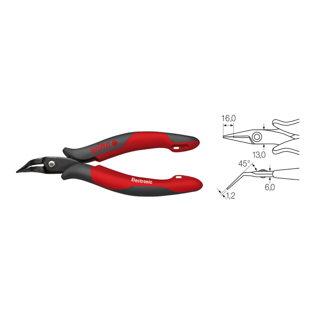 Wiha pinza a becchi lunghi Elettronica stretta, testa lunga, forma curva, circa 40° in blister 158mm