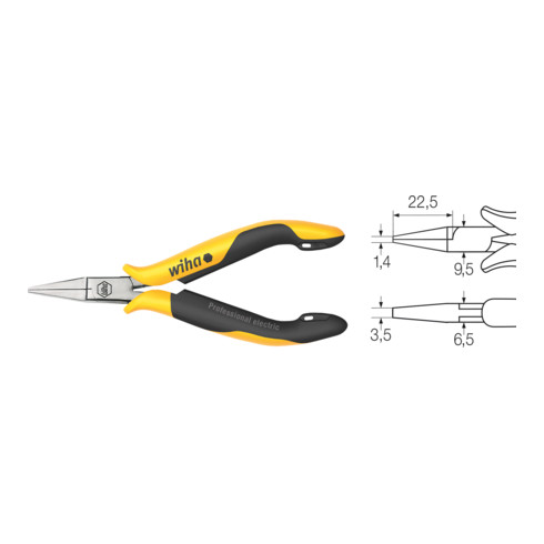 Wiha platte rondbektang Professional ESD plat, korte bekken 120 mm