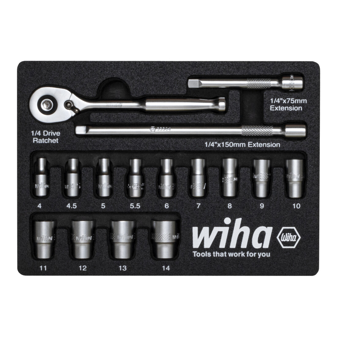 Wiha ratelsleutelset 1/4" 17-dlg. incl. schuimrubber inlage (44683)