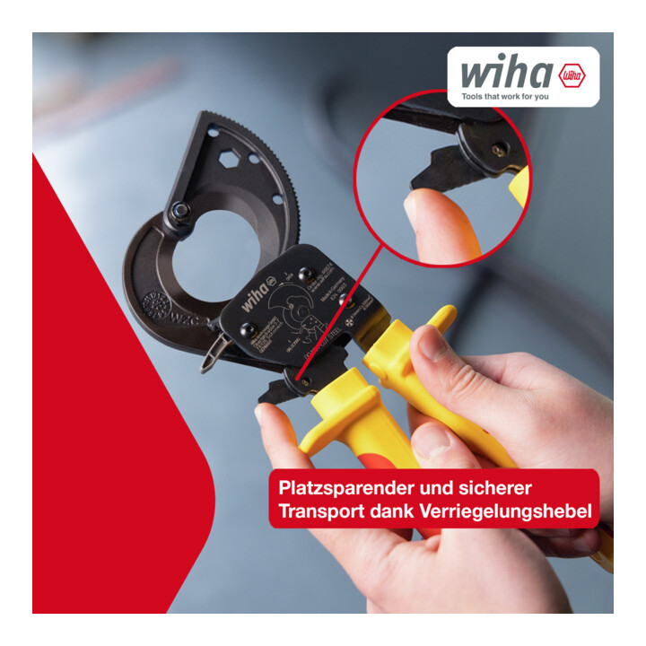 Wiha Ratelsnoeischaar tot 300 mm² met ratelprincipe voor Cu- en Al-kabels