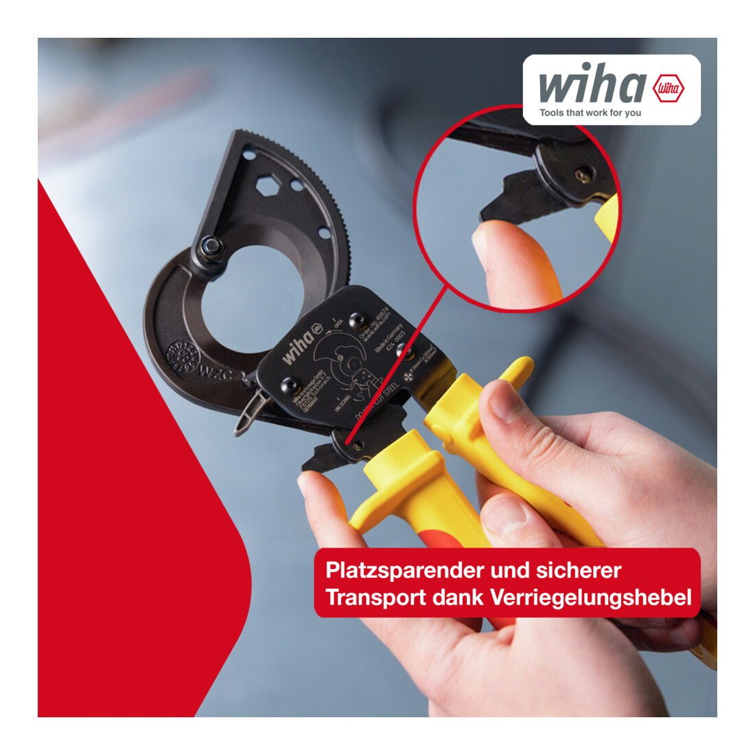 Wiha Ratelsnoeischaar tot 300 mm² met ratelprincipe voor Cu- en Al-kabels