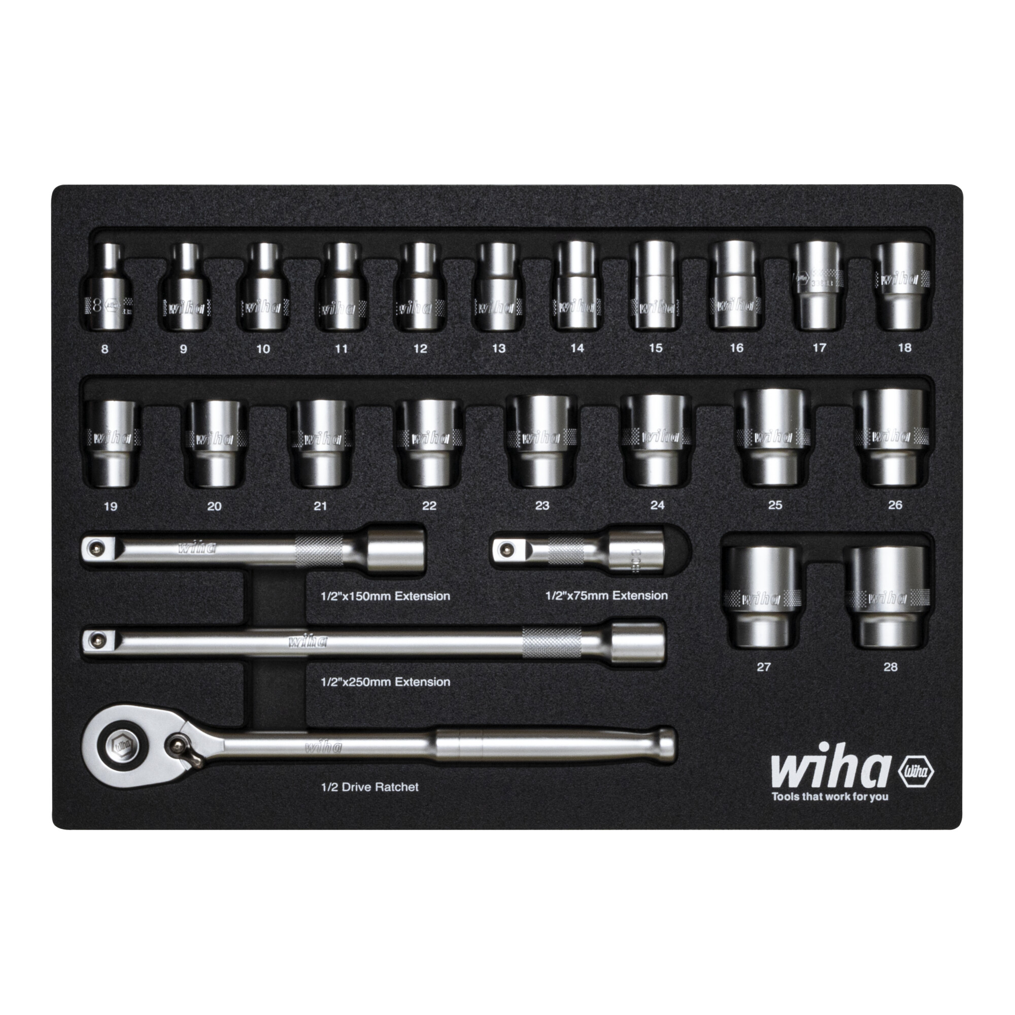 Ratschenschlüssel Set 1/2" 25-tlg. in Schaumeinlage (44740) ; Wiha