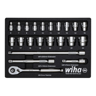Wiha Ratschenschlüssel Set 3/8" 22-tlg inkl. Schaumeinlage I Chrom-Vanadium-Stahl Werkzeug für Montage & Installation (4