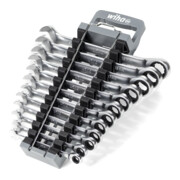 Wiha Ringratschen-Gabelschlüssel Set 12-tlg. inkl. Halter I Ring Ratschenschlüssel Set 8-19 mm I Maulschlüssel Satz mit Ringratsche (44665)