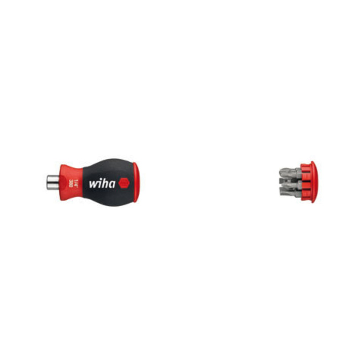 Wiha Schraubendreher mit Bit Magazin magnetisch Phillips, Schlitz mit 6 Bits, Stubby, 1/4" in Blister