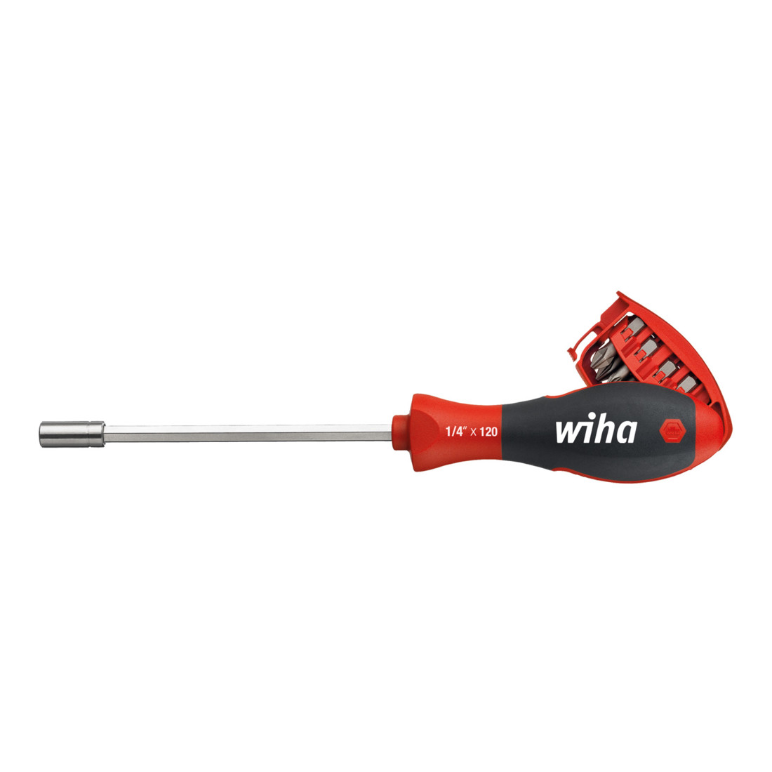 Wiha Schraubendreher mit Bit Magazin magnetisch Phillips, Schlitz mit 8 Bits, 1/4" in Blister