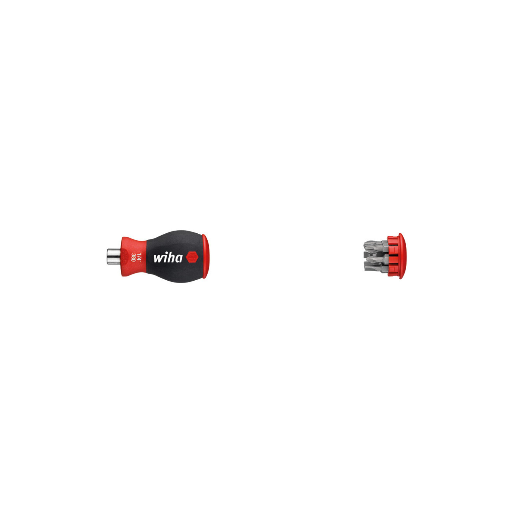 Wiha Schraubendreher mit Bit Magazin magnetisch Schlitz, Phillips mit 6 Bits, Stubby, 1/4"