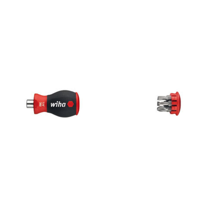 Wiha Schraubendreher mit Bit Magazin magnetisch Schlitz, Pozidriv mit 6 Bits, Stubby, 1/4" in Blister