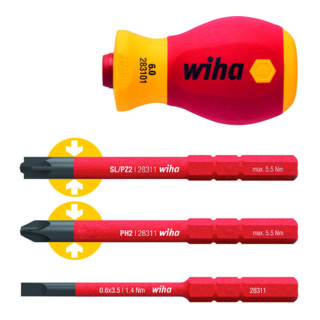 Wiha Schraubendreher mit Bithalter Set SoftFinish® electric slimVario® Stubby 4-tlg.