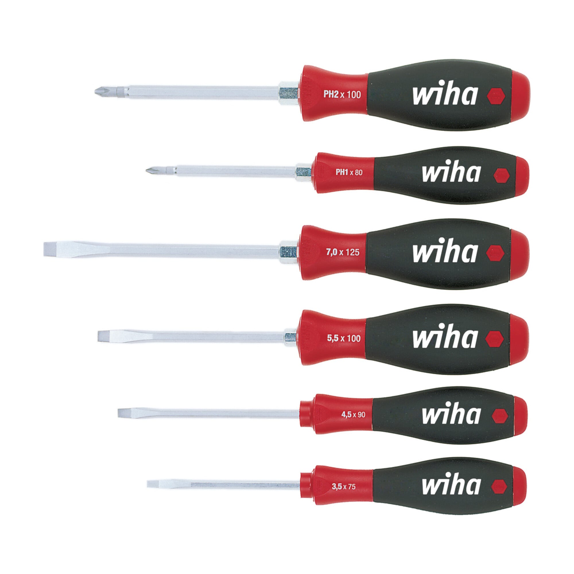 Wiha Schraubendreher Set SoftFinish Schlitz, Phillips 6-tlg. mit Sechskantansatz