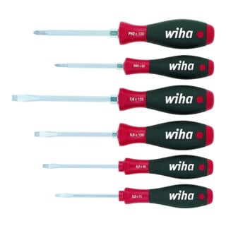 Wiha Schraubendreher Set SoftFinish® Schlitz, Phillips 6-tlg. mit Sechskantansatz