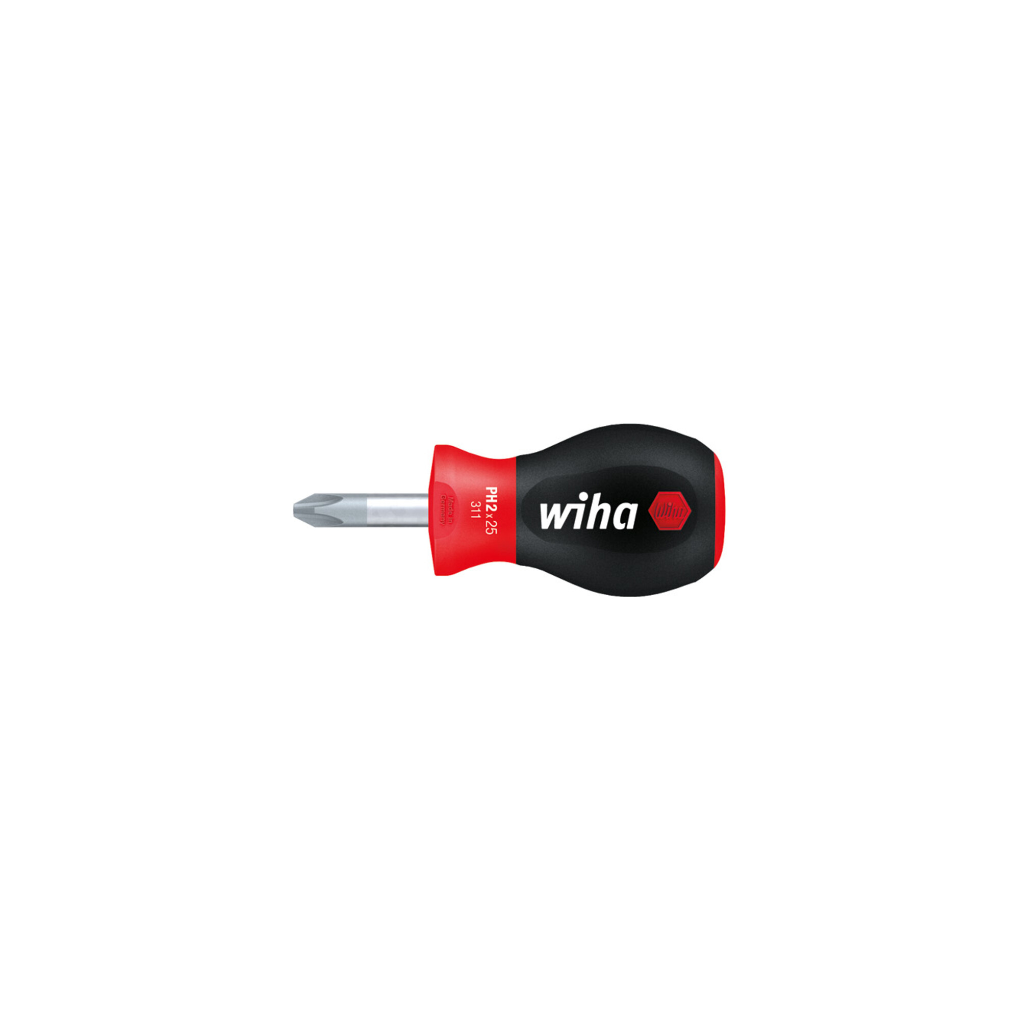 Wiha Schraubendreher SoftFinish Phillips mit kurzer Rundklinge, Stubby PH1 x 25 mm