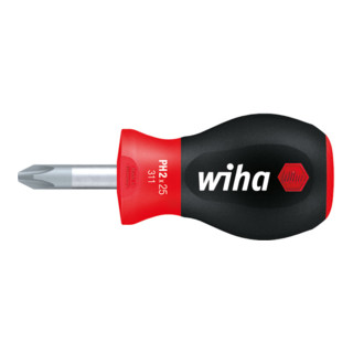 Wiha Schraubendreher SoftFinish® Phillips mit kurzer Rundklinge, Stubby PH3 x 25 mm