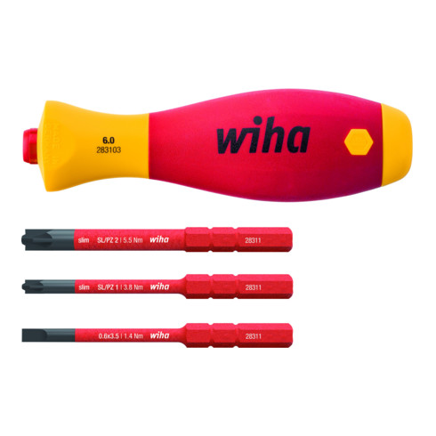 Wiha schroevendraaier met bithouder set SoftFinish slimVario electric 4 dlg. met slimBits