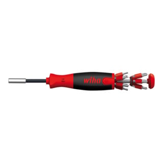 Wiha schroevendraaier met bitmagazijn LiftUp 25 magnetisch gemengd met 12 bits sleuf 4,5 6,5 PH1 PH2 PH3 PZ1 PZ2 PZ3 T15 T20 T25 T30 1/4" in blisterverpakking