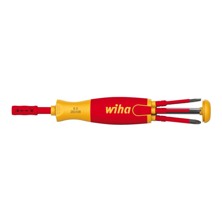 Wiha schroevendraaier met bitmagazijn LiftUp elektrische sleuf, Phillips met 6 slimBits in blisterverpakking