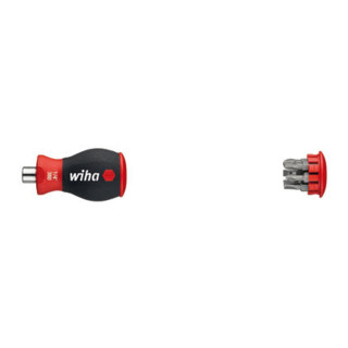 Wiha schroevendraaier met bitmagazijn magnetisch Phillips, sleuf met 6 bits, stubby, 1/4" in blisterverpakking