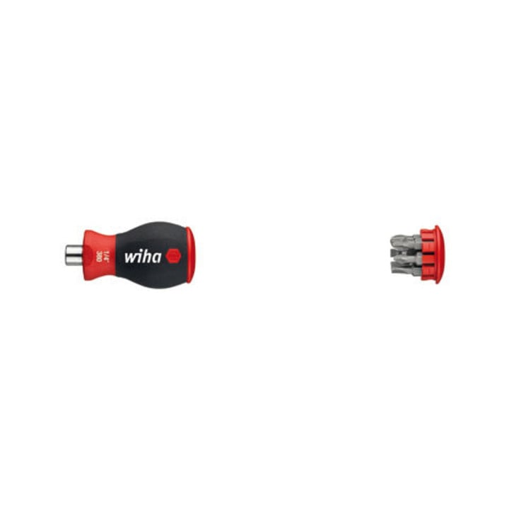 Wiha schroevendraaier met bitmagazijn magnetisch Phillips, sleuf met 6 bits, stubby, 1/4" in blisterverpakking