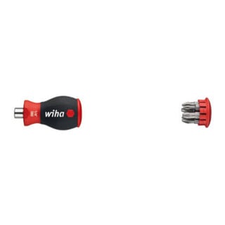 Wiha schroevendraaier met bitmagazijn magnetisch Pozidriv, Phillips met 6 bits, stubby, 1/4" in blisterverpakking