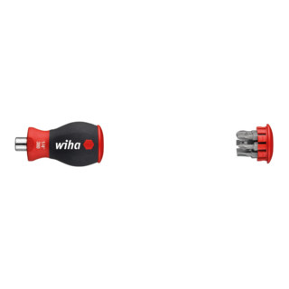 Wiha schroevendraaier met bitmagazijn magnetische sleuf, Phillips met 6 bits, Stubby, 1/4"